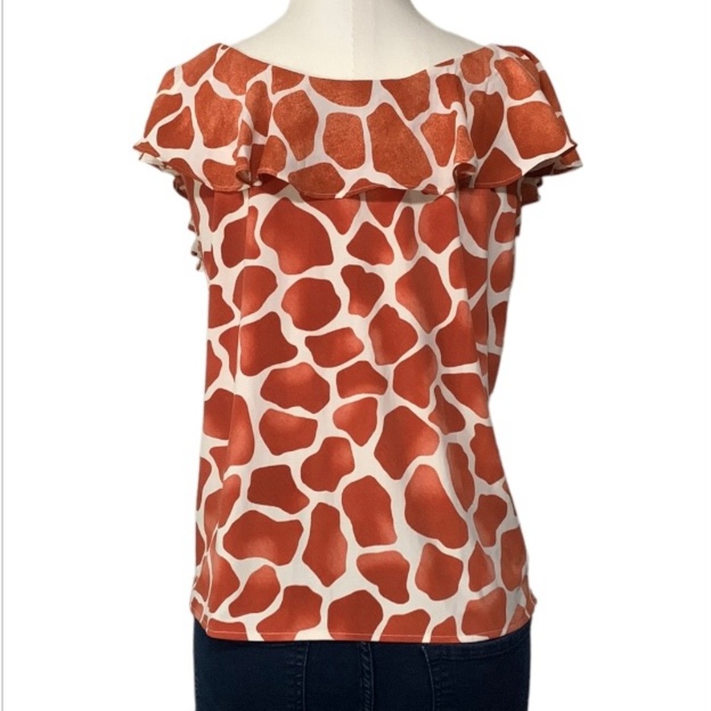 Ann Taylor Giraffe Print Ruffle Neck Top Size Medium - Picture 2 of 11